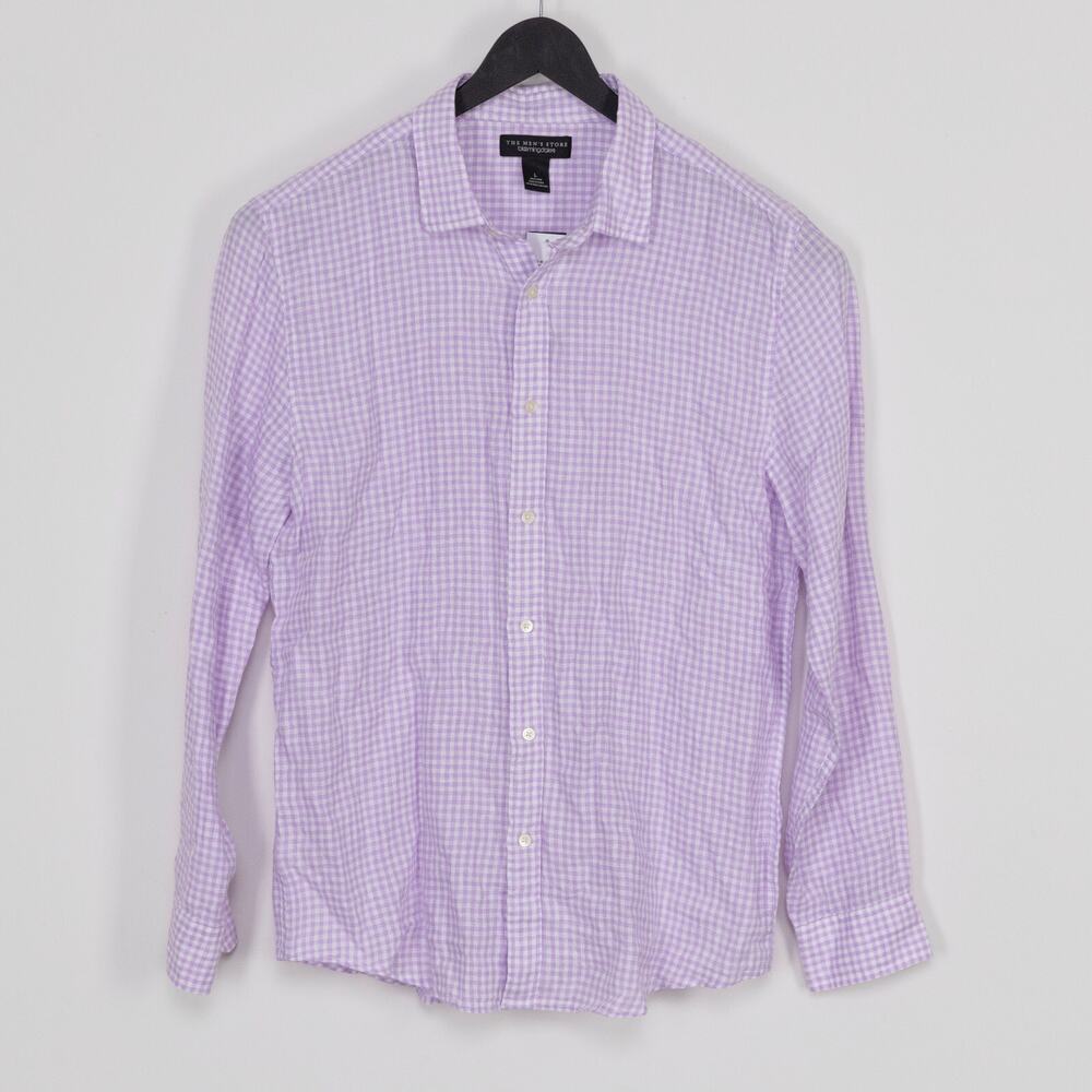 The Men's Store Long Sleeve Gingham Linen Shirt Orchid Combo Size XL